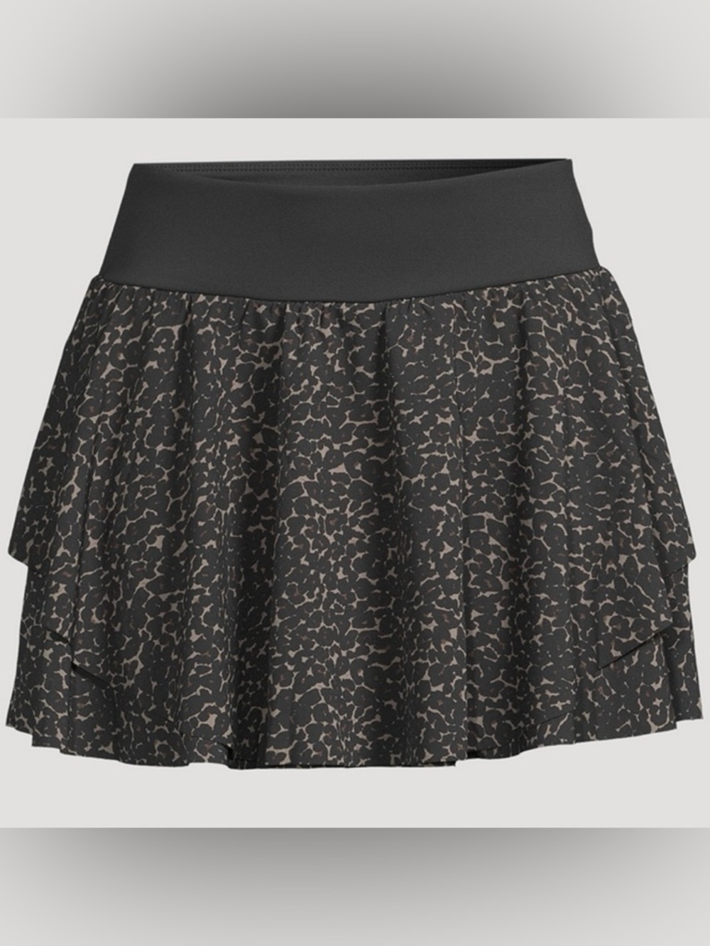 Varley Adams - High Wasted Leopard Skort, Layered Flared Skirt, Jersey Waistband
